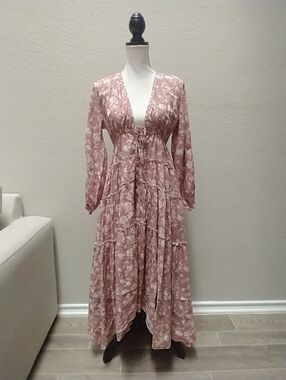 Free People Pappiet Boho Pink Floral Tiered  Dress